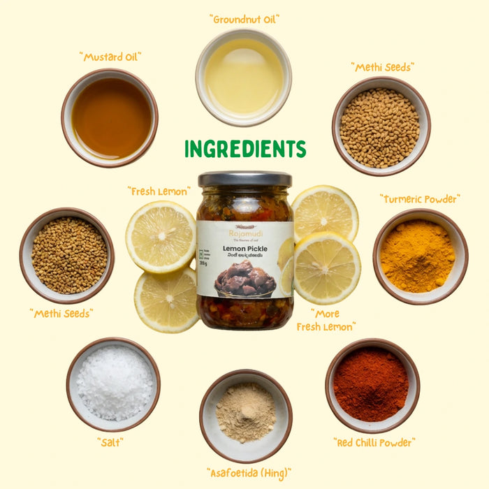 Rajamudi Organics Lemon Pickle 250g | Made with Organic Chilli & Turmeric | Traditional Taste | Rajamudi Organics