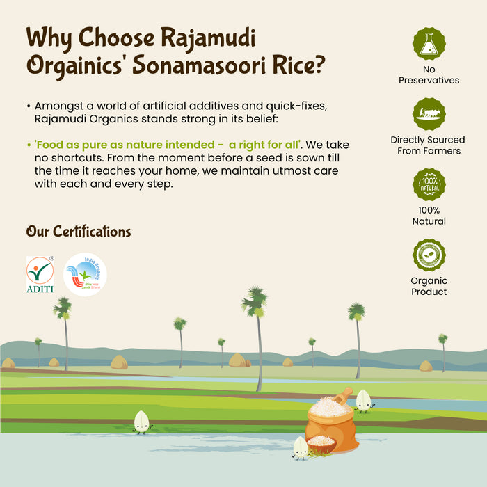 Organic Sona Masoori Rice – Polished | Certified Organic | Rajamudi Organics
