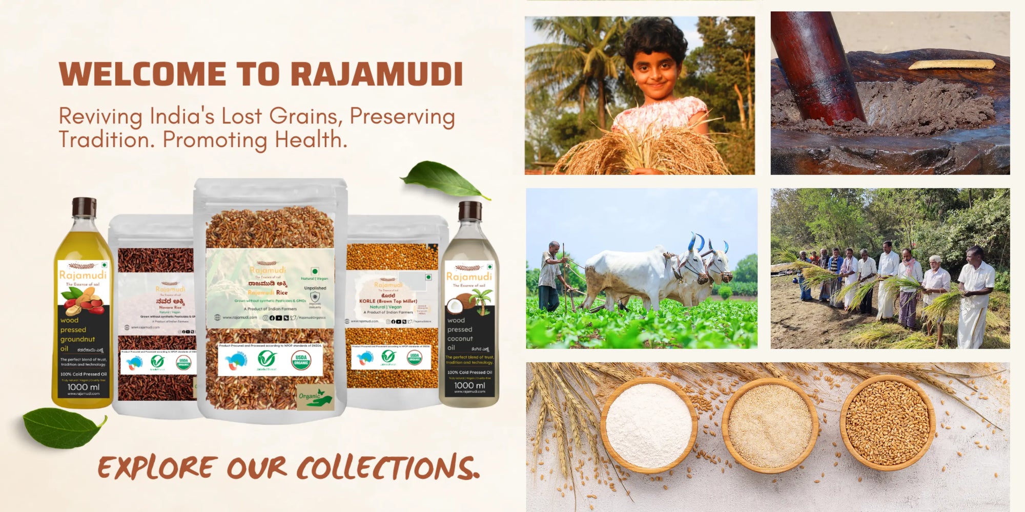 rajamudi organics, rajamudi rice, groundnut oil, coconut oil,navara rice, millet, healthy food, rajamudi, ghee, honey, flour, khapli, jave godhi, red rice, basmati rice, buy organic products near me
