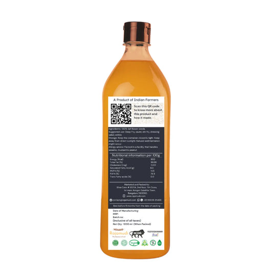 Rajamudi, rajamudi oils, wood pressed coils, rajamudi wood pressed oils, cooking oil, healthy cooking oil, cold pressed oil, vegan oil, rajamudi wood pressed safflower oil, safflower seed, safflower oil, rajamudi safflower oil