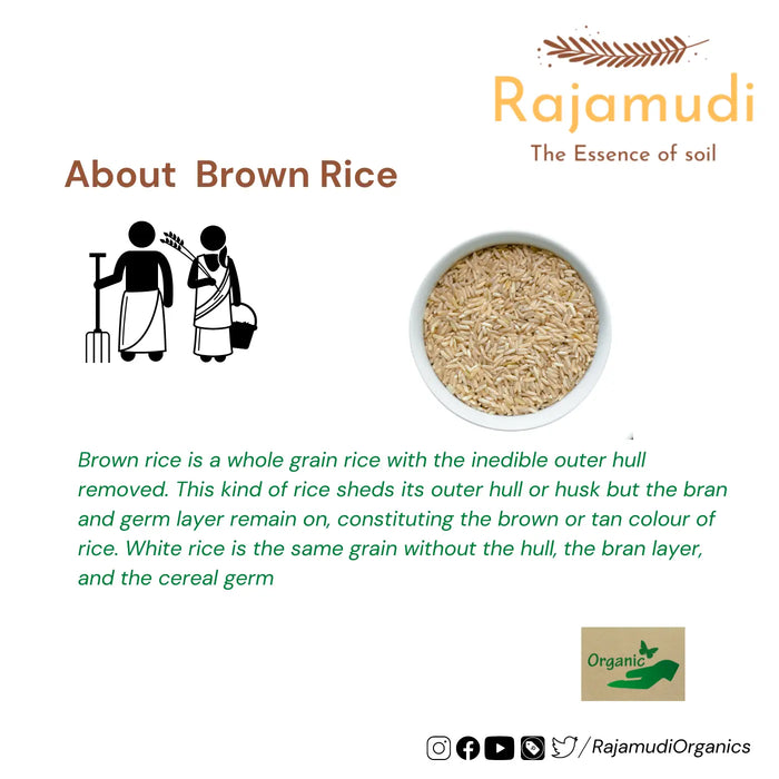 Organic Brown rice - SonaMasoori [Hand Pounded] by Rajamudi Organics - Rajamudi Organics