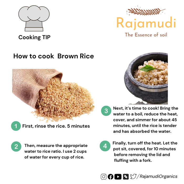 Organic Brown rice - SonaMasoori [Hand Pounded] by Rajamudi Organics - Rajamudi Organics